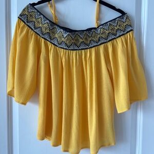 BCX Yellow Off-Shoulder Embroidered Boho Top